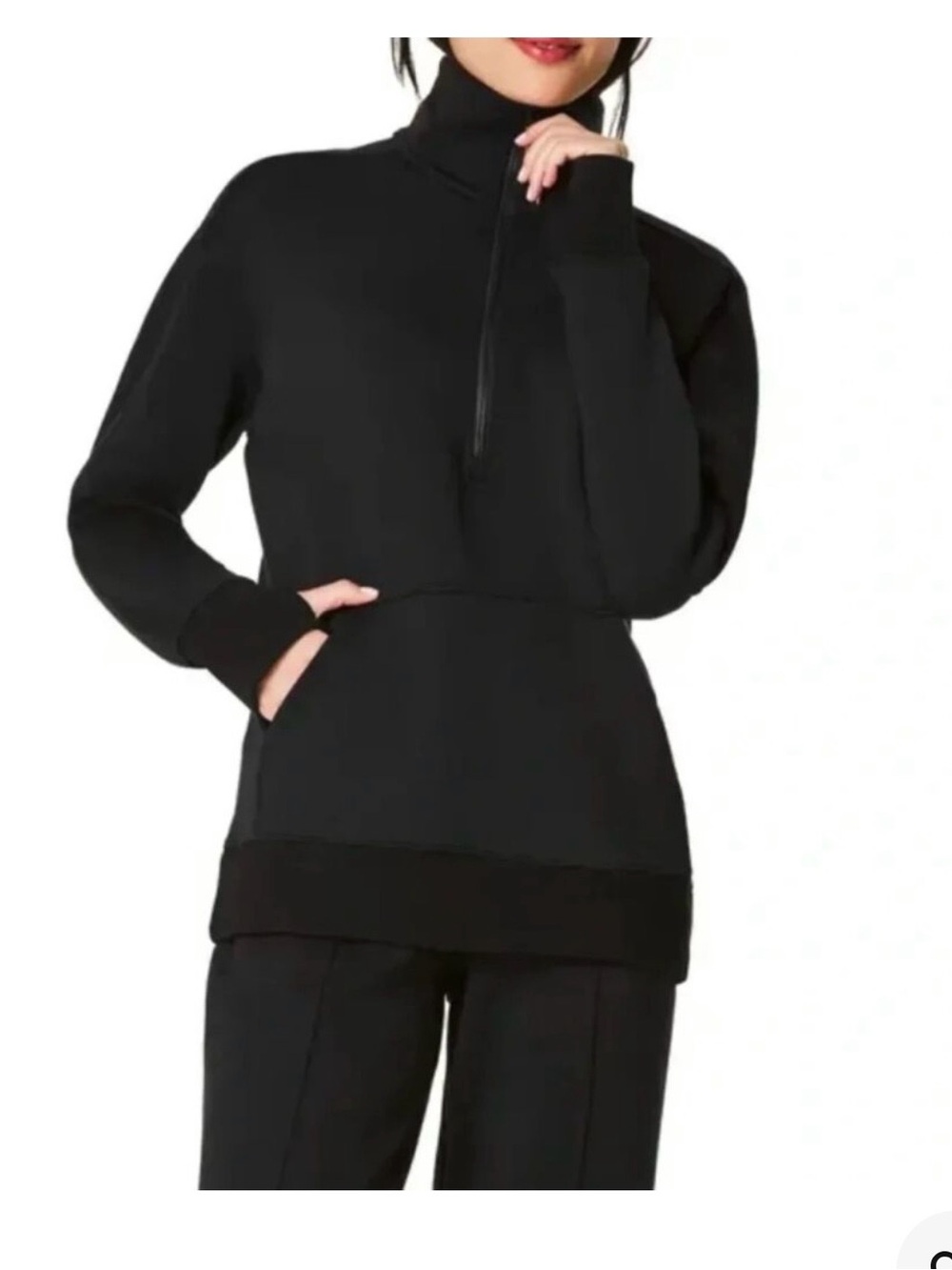 NWT SPANX Black Air Essentials Luxe Half Zip Women's Sweater with pockets!